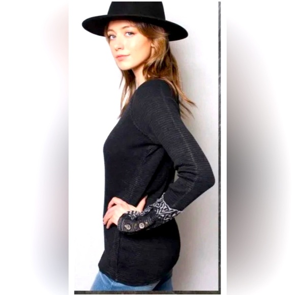 Able USA Black Charcoal Long Sleeve Thermal Shirt Ribbed Button Trip Size Medium - Picture 1 of 5